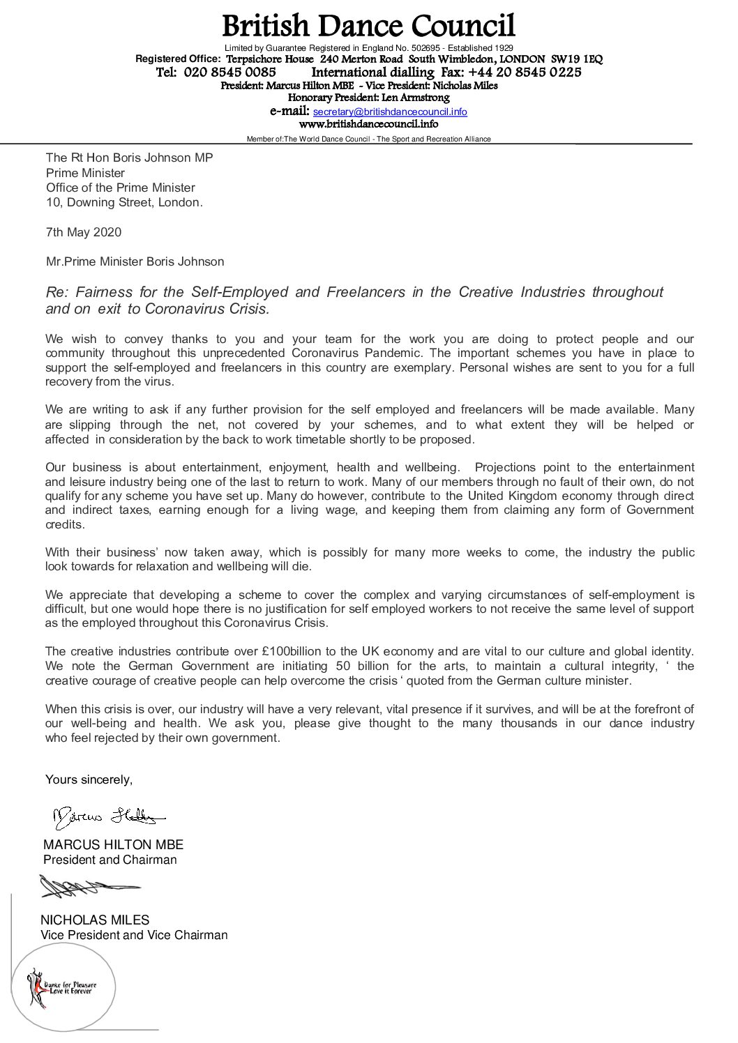 Rt Hon - Boris Johnson letter- Prime Minister - 07-05-2020