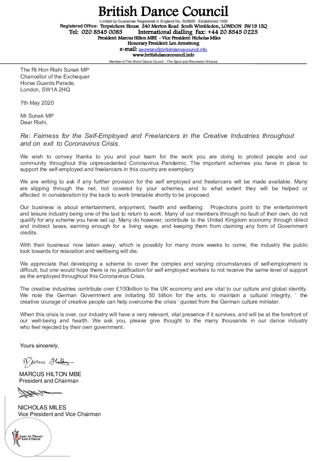 Rt Hon Rishi Sunak- letter-Chancellor of the Exchequer - 07-05-2020